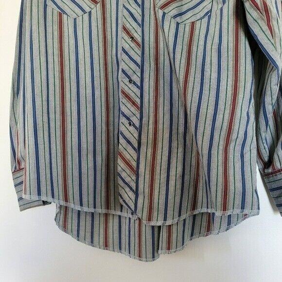 Vtg Rustler Pearl Snap Button Up Shirt Mens 17.5 34/35 Western Multicolor Stripe - Picture 4 of 11